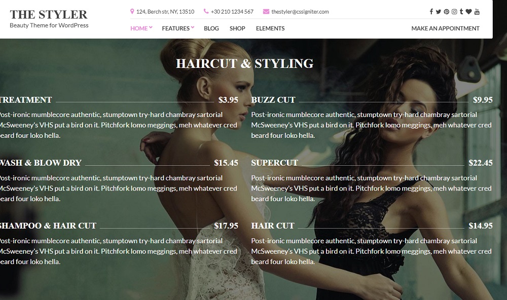 Wedding hair and makeup WordPress Theme - The Styler